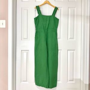 LOFT 8 Green Jumpsuit Linen Wide Leg Ruffle Straps